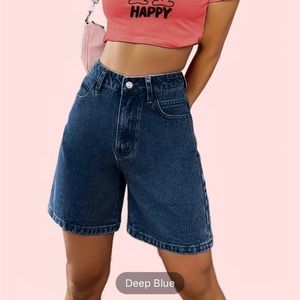 High Waist Denim Shorts, Loose Fit High Rise Slash Pockets Short Denim Pants,